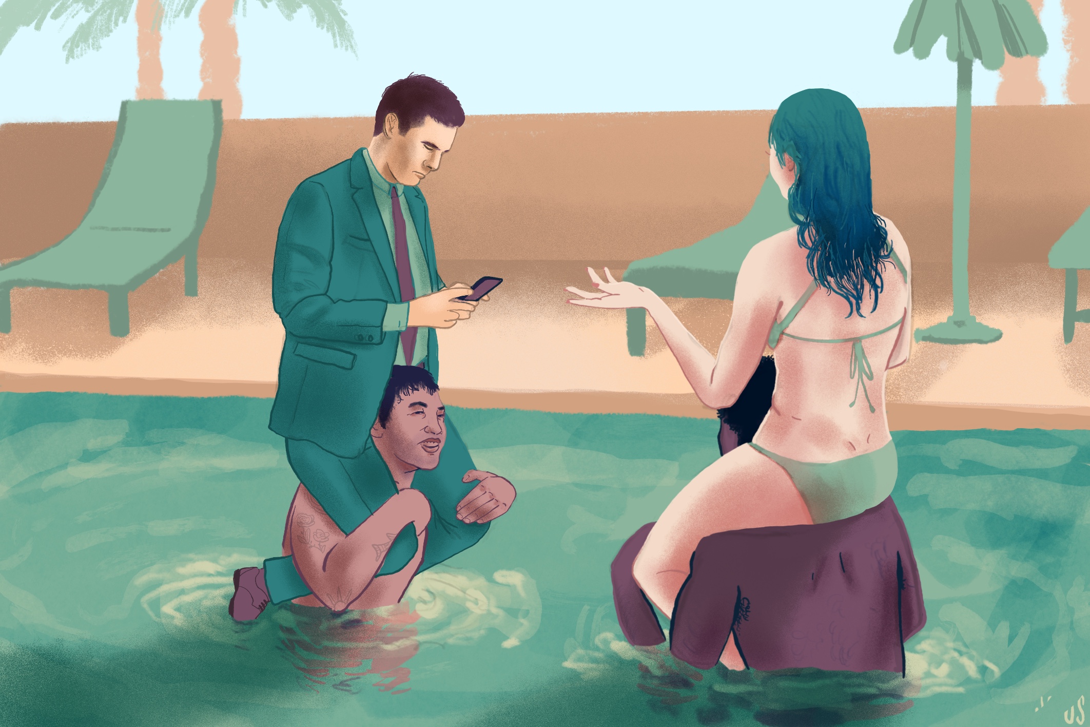 In an illustration, our people play a game of chicken in a pool